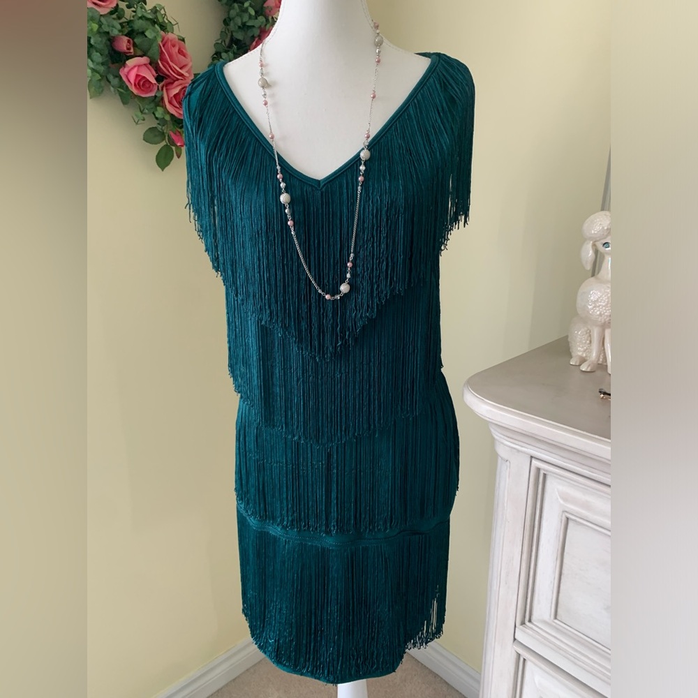 SHEIN Teal Fringe Flapper Mini Dress – 1920s Inspired Party Dress (S/M Fit)